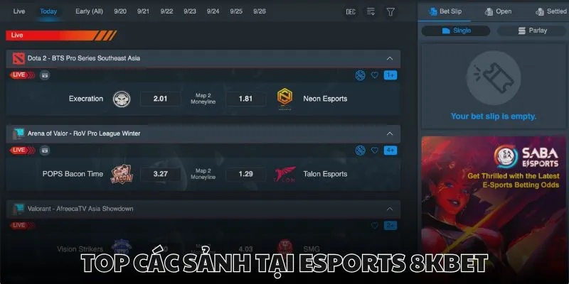 SABA Esports là một trong nhiều sảnh chơi hấp dẫn của 8kbet