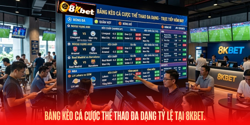 Bảng kèo cá cược thể thao đa dạng tỷ lệ tại 8KBET.